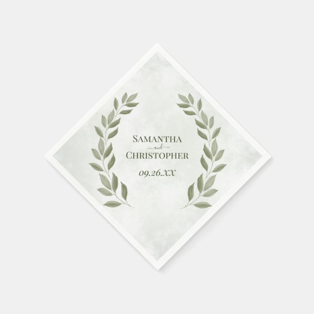 Rustikale Sage Green Blätter Diagonal Wedding Serviette (Ecke)