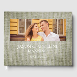 Rustikale Sage Green Burlap Linen Zwei-Foto Hochze Gästebuch