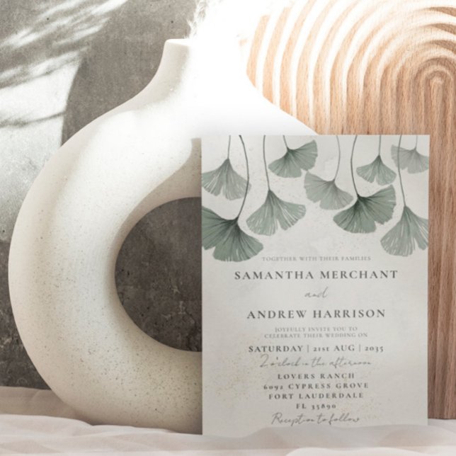 Rustikale Sage Green Ginkgo Blatt Wedding Einladung (Von Creator hochgeladen)