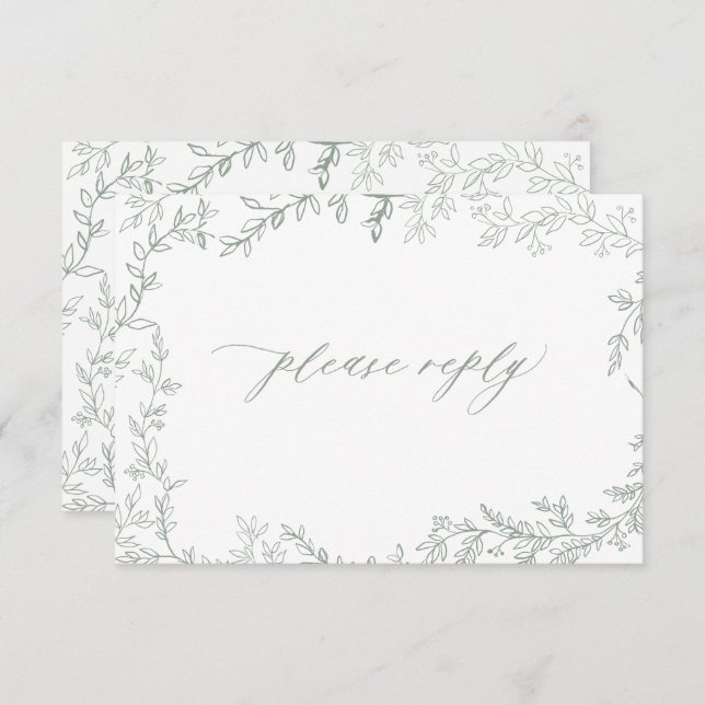 Rustikale Sage Green Leafframe Wedding RSVP Card (Vorne/Hinten)