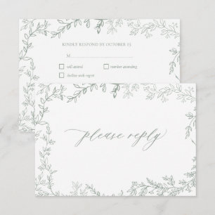 Rustikale Sage Green Leafframe Wedding RSVP Card Karte
