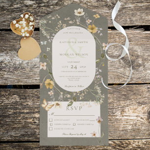 Rustikale Sage Green Wildblume Frame Dinner All In One Einladung