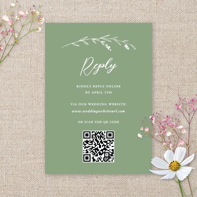 Rustikale Sage Green Wildblume QR Code Hochzeit RSVP Karte (Von Creator hochgeladen)
