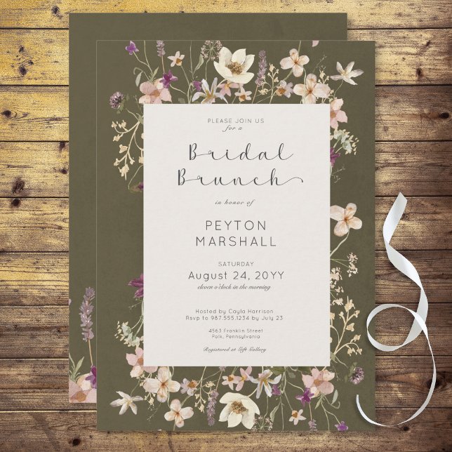 Rustikale Sage Green Wildblume Rahmen Bridal Brunc Einladung (Rustic Sage Wildflower Frame Bridal Brunch Invitation)
