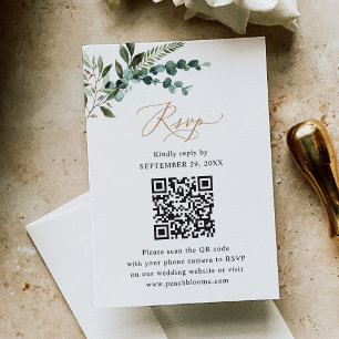 Rustikale Sage QR Code Grüne Gold Hochzeit RSVP Karte