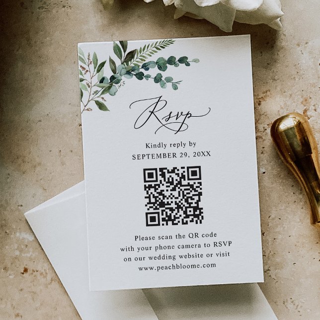 Rustikale Sage QR Code Grüne Hochzeit RSVP Karte (Von Creator hochgeladen)