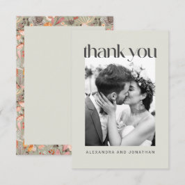 Rustikale Sage Taupe Floral Boho Foto Hochzeit Dankeskarte