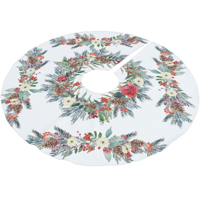 Rustikale, saisonale Aquarellfarben Weihnachten we Polyester Weihnachtsbaumdecke (Schrägansicht)