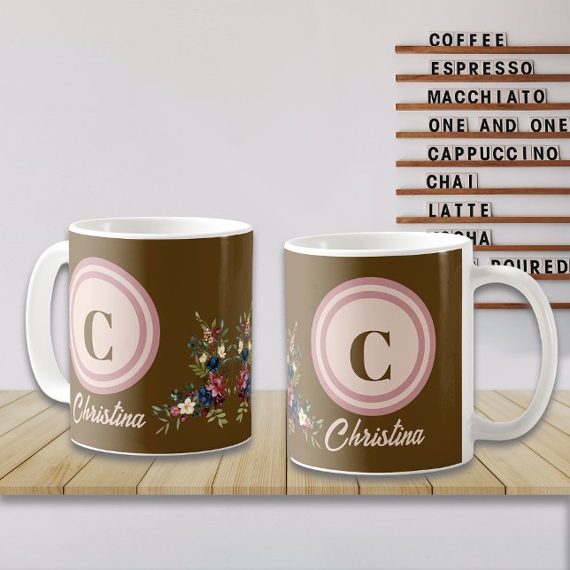 Rustikale Saisonale Blumige Eigenmonogramme Kaffeetasse (Von Creator hochgeladen)