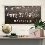 Rustikale Saitenleuchten auf Holz 21. Geburtstag Banner<br><div class="desc">Rustic String Lights on Wood Birthday Banner zum 21. Geburtstag im Stil verkünden! Rustikale Holzseitenbeleuchtung und Stringleuchten Set für den eigenen Text. Ideal für Geburtstagsfeiern und Empfänge! Einfach mit Text,  Schriftart und Farben anpassen. Sie können sogar die Farbe der Typografie ändern!</div>