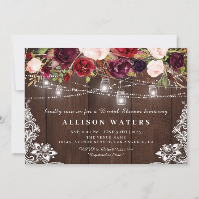 Rustikale Saitenleuchten Brautdusche Einladung (Vorderseite)