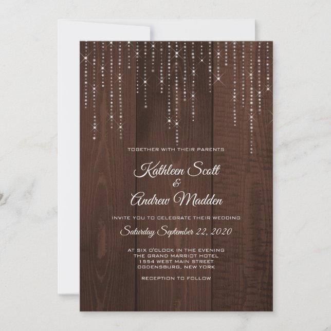Rustikale Saitenlichter - Einladung zur Hochzeit (Vorderseite)