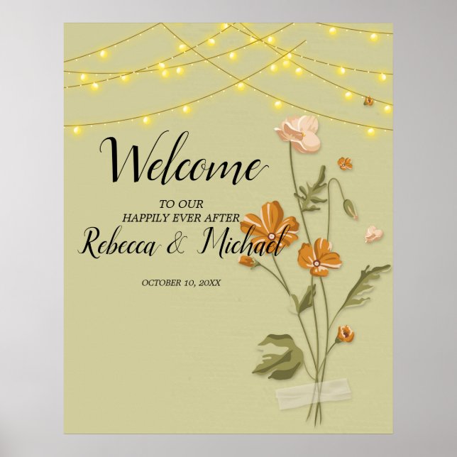 Rustikale Saitenlichter trendy floral Welcome Poster (Vorne)