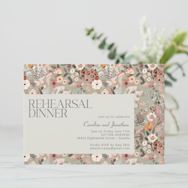 Rustikale Salbei-Botanik-Boho-Probeessen Einladung (Stehend Vorderseite)