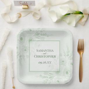 Rustikale Salbei-Grüne Pfingstrosen Elegante Boho- Pappteller