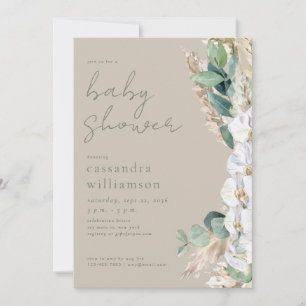 Rustikale Salbei-Pampasgras-Boho-Floral-Baby-Party Einladung