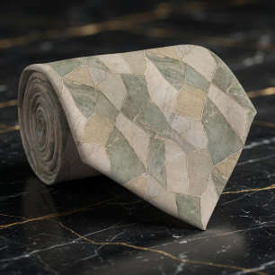 Rustikale Salbei- und Creme-Marmor-Geometrie-Mosai Krawatte