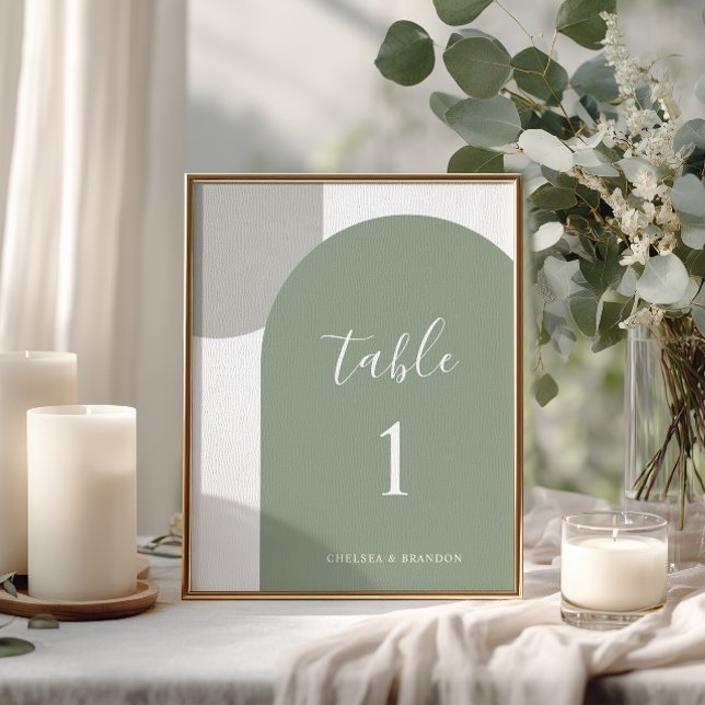 Rustikale Salbeigrüne Architektur Minimale Schrift Tischnummer (Von Creator hochgeladen)
