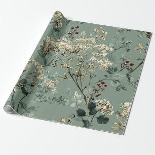 Rustikale Salbeigrüne Botanische Kräftige Vintage- Geschenkpapier