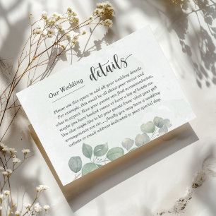 Rustikale Salbeigrüne Eukalyptus-Hochzeitsdetails Begleitkarte