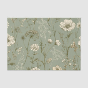 Rustikale Salbeigrüne Fette Vintage-Blumen Seidenpapier