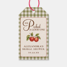 Rustikale Salbeigrüne Gingham-Apfel-Brautparty