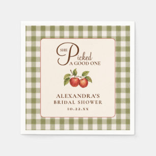 Rustikale Salbeigrüne Gingham-Apfel-Brautparty Serviette