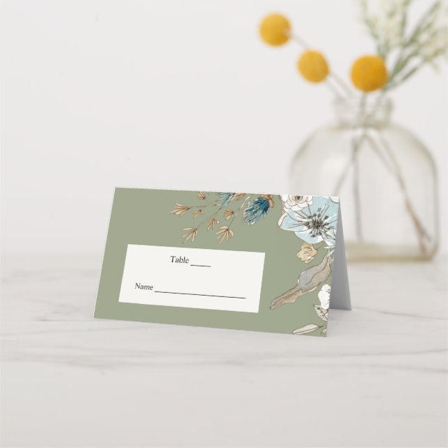 Rustikale Salbeigrüne Hochzeit Platzkarte (Vorderseite)
