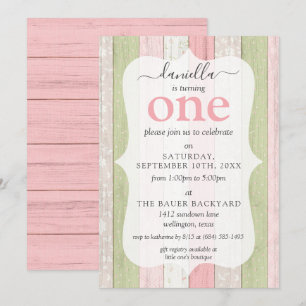 Rustikale Salbeigrüne- und Rosa-Blumen-Holz zum 1. Einladung