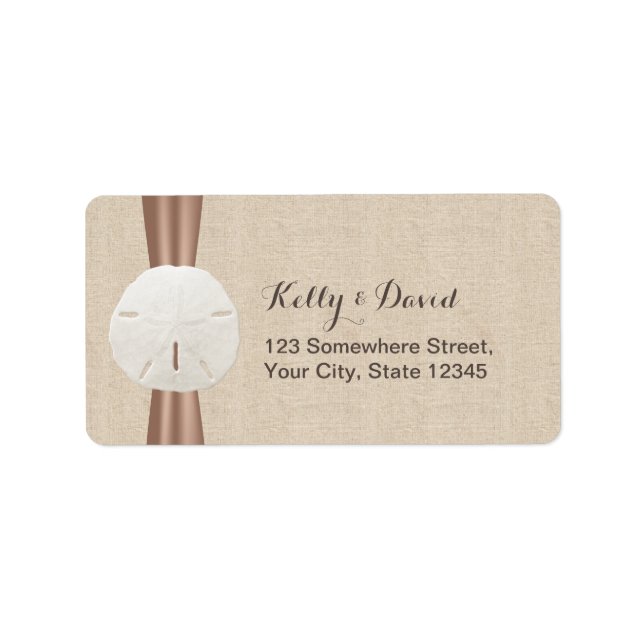 Rustikale Sand-Dollar-Burlap-Rücksendeadressen-Auf Adressaufkleber (Vorne)