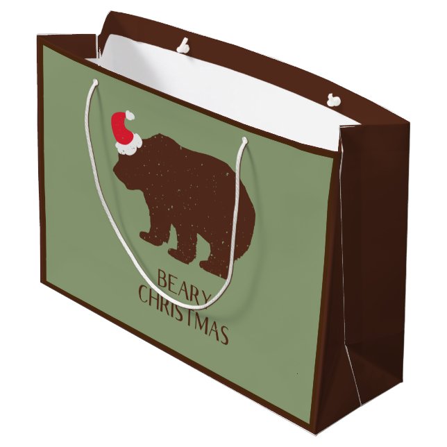 Rustikale Santa Bear Waldhütte Große Geschenktasch Geschenktüte (Rückseite Schrägansicht)