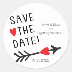 Rustikale SAVE THE DATE Herz Pfeil Hochzeit Aufkle Runder Aufkleber