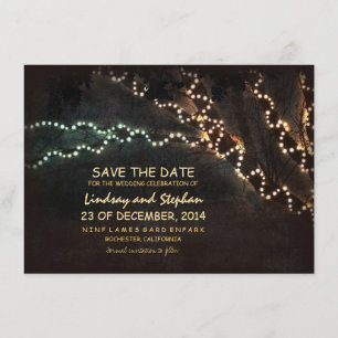 Rustikale Save-the-Date-Karte mit Bäumen und Licht Save The Date