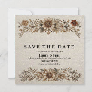 Rustikale "Save the Date" Karte mit Federn und Flo