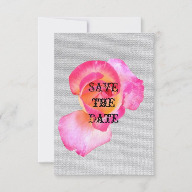 Rustikale Save the Date Karte, rosa Rose (Vorderseite)