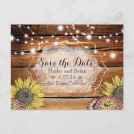 Rustikale Save the Date Postkarte mit Sonnenblumen