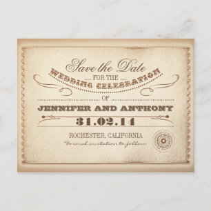 rustikale Save the Date Vintage Tickets Postkarten