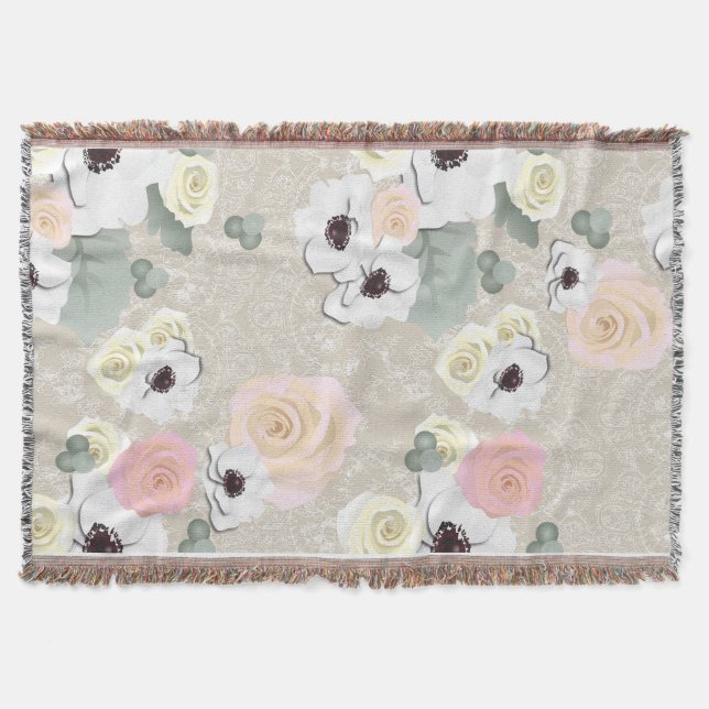 Rustikale schäbige Rosen-AnemoneblumenThrow Decke (Vorderseite)