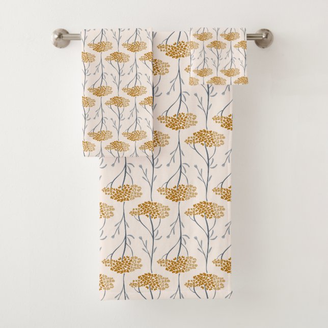 Rustikale Schafgarbe-Wildblume Botanical Ocker Badhandtuch Set (Insitu)