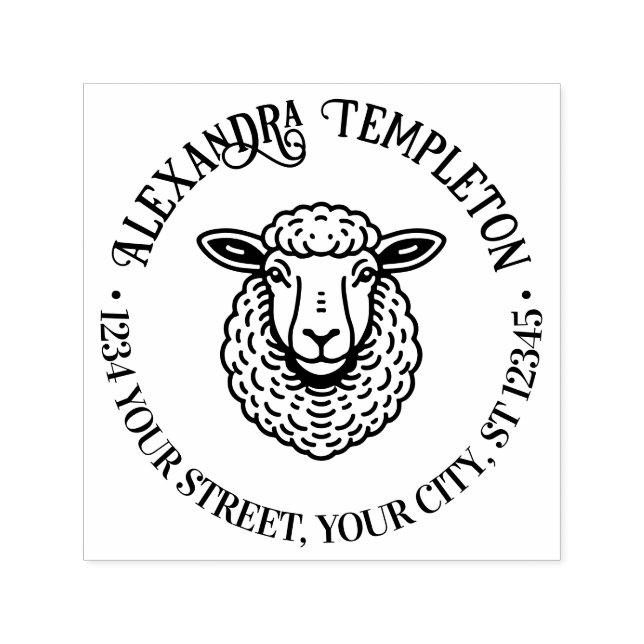 Rustikale Schafschaf Kopf Rücksendeadresse #1P Permastempel (Design)