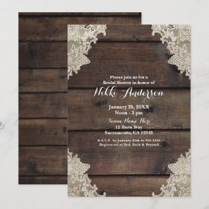 Rustikale Scheunen-Hochzeit aus Holz und Spitze, r Einladung