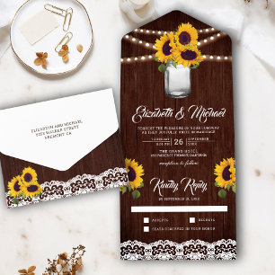 Rustikale Scheunen-Hochzeit mit Holz, Spitze und S All In One Einladung