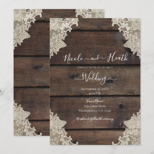 Rustikale Scheunen-Hochzeit mit Holz und Spitze Ro Einladung