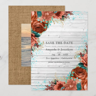 Rustikale Scheunen-Hochzeit mit Korallen- und Türk Save The Date