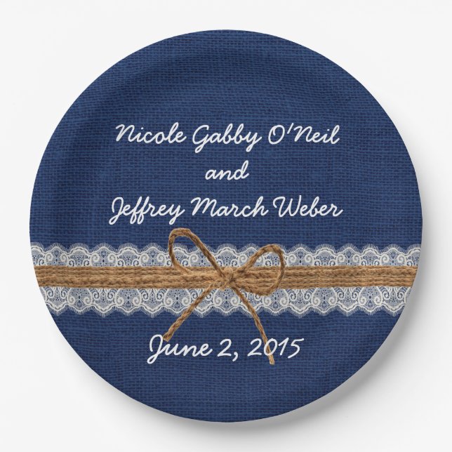 Rustikale Scheunen-Hochzeits-Leinwand-Hochzeit im Pappteller (Vorderseite)