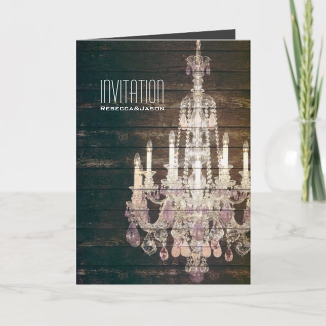 Rustikale Scheunen-hölzerne Leuchterhochzeit Einladung (Vorderseite)