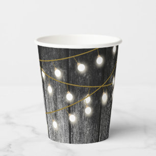 Rustikale Scheunen-Schwarzholz-Gold-Lichterkette Pappbecher