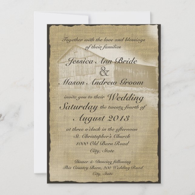 Rustikale Scheunenhochzeit Einladung (Vorderseite)