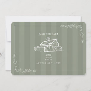 Rustikale Scheunenhochzeit Sagegrüner Streifen Save The Date