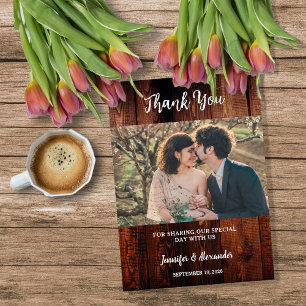 Rustikale Scheunenholz-Foto-Landhochzeit Dankeskarte